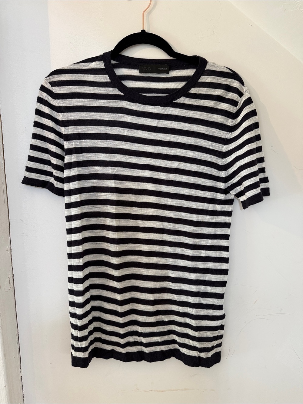 Zara Black and White Striped Short Sleeve Tee